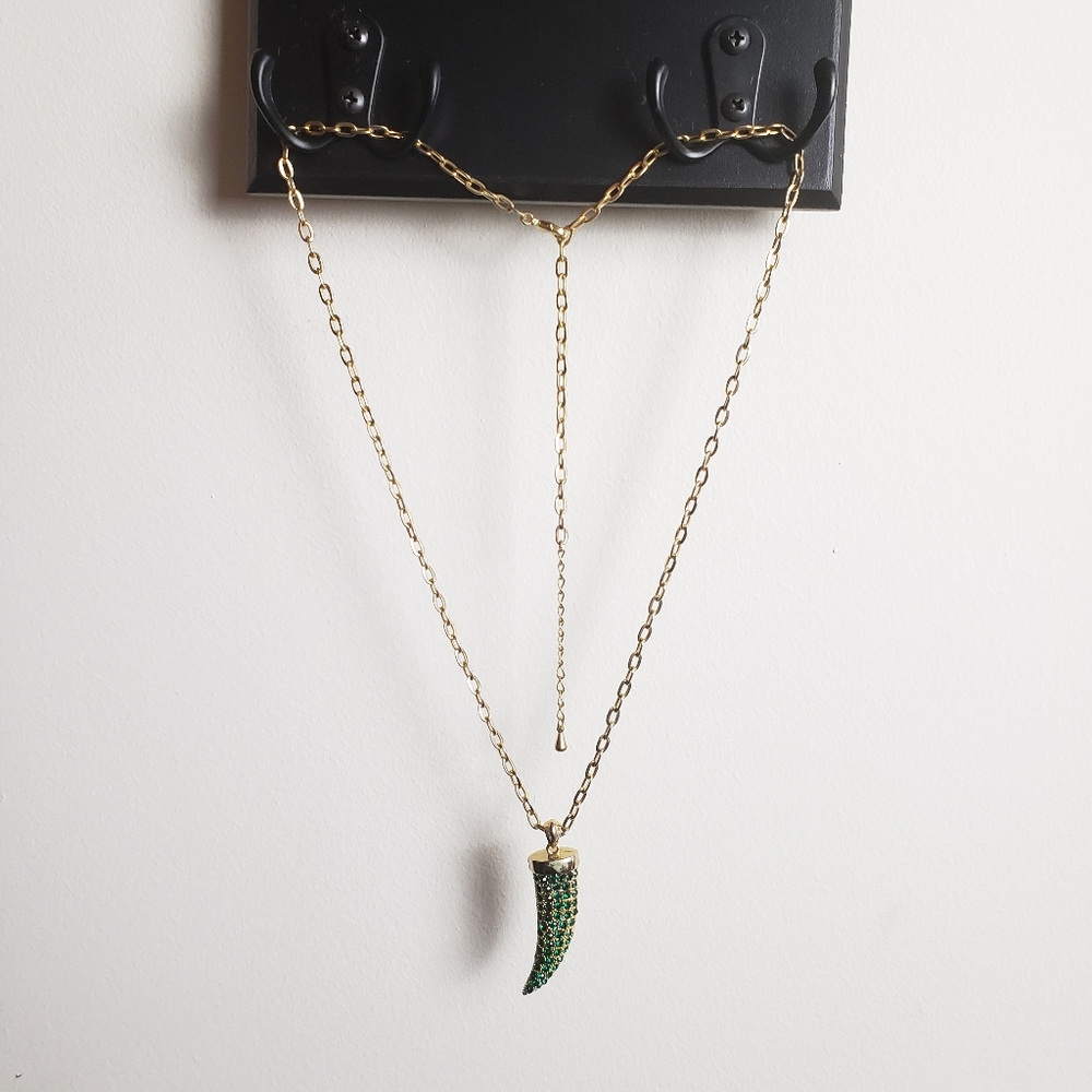 Gold and Green Jewel Studded Horn Necklace